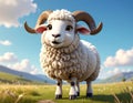 Cartoon sheep with horns standing on hind legs Royalty Free Stock Photo