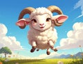 Cartoon sheep with horns standing on hind legs Royalty Free Stock Photo