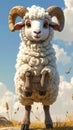 Cartoon sheep with horns standing on hind legs Royalty Free Stock Photo
