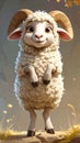 Cartoon sheep with horns standing on hind legs Royalty Free Stock Photo