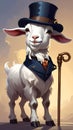 Cartoon artistic image of a side viewof a whole goat with a top hat and a cane Royalty Free Stock Photo