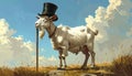 Cartoon artistic image of a side viewof a whole goat with a top hat and a cane Royalty Free Stock Photo