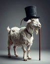 Cartoon artistic image of a side viewof a whole goat with a top hat and a cane Royalty Free Stock Photo