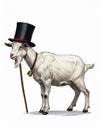 Cartoon artistic image of a side viewof a whole goat with a top hat and a cane Royalty Free Stock Photo