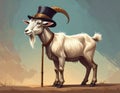 Cartoon artistic image of a side viewof a whole goat with a top hat and a cane Royalty Free Stock Photo