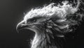 Black and white photography style image of a pheonix head with flames on black background. Royalty Free Stock Photo