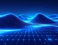 Digital Waveform Landscape with Grid and Particles Royalty Free Stock Photo