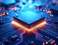 Futuristic Microchip with Glowing Circuit Lines Technology Concept Royalty Free Stock Photo