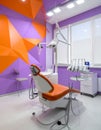 Digital dentistry expressive art in Cologne in purple with orange with mesh triangles Royalty Free Stock Photo