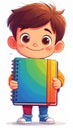 Cute cartoon boy holding notebook, school education illustration for children. Generated image Royalty Free Stock Photo