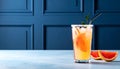 Generate a cocktail photo with navy blue background ( PANTONE 286 C ) with paneled Royalty Free Stock Photo