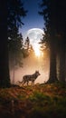 Forest hunting moonlight wolf Royalty Free Stock Photo
