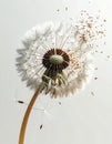 Dandylion with tiny egg shell fragments explosively flying white background Royalty Free Stock Photo