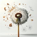 Dandylion with tiny egg shell fragments explosively flying white background Royalty Free Stock Photo