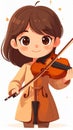 Cute cartoon girl playing violin, children music illustration in simple flat style. Generated image Royalty Free Stock Photo
