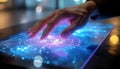 Close up of hand interacting with futuristic touchscreen technology Royalty Free Stock Photo