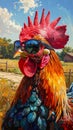 Oil painting artistic image of oil paining of profile image of a rooster standing Royalty Free Stock Photo