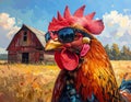 Oil painting artistic image of oil paining of profile image of a rooster standing Royalty Free Stock Photo