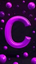 Letter C with, magenta color, cinema 4d, cinematic, render, circles and balls floatin Royalty Free Stock Photo