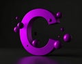 Letter C with, magenta color, cinema 4d, cinematic, render, circles and balls floatin Royalty Free Stock Photo