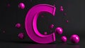 Letter C with, magenta color, cinema 4d, cinematic, render, circles and balls floatin Royalty Free Stock Photo