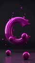 Letter C with, magenta color, cinema 4d, cinematic, render, circles and balls floatin Royalty Free Stock Photo