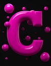 Letter C with, magenta color, cinema 4d, cinematic, render, circles and balls floatin Royalty Free Stock Photo