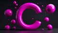 Letter C with, magenta color, cinema 4d, cinematic, render, circles and balls floatin Royalty Free Stock Photo