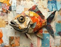 Paper collage artistic image of sad fish Royalty Free Stock Photo