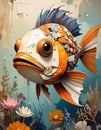 Paper collage artistic image of sad fish Royalty Free Stock Photo