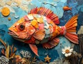 Paper collage artistic image of sad fish Royalty Free Stock Photo