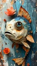 Paper collage artistic image of sad fish Royalty Free Stock Photo