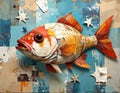 Paper collage artistic image of sad fish Royalty Free Stock Photo
