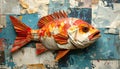 Paper collage artistic image of sad fish Royalty Free Stock Photo