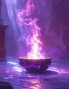 Spiritual altar, purple cosmic fire, single vessel, simple style, uplifting atmospher Royalty Free Stock Photo
