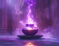 Spiritual altar, purple cosmic fire, single vessel, simple style, uplifting atmospher Royalty Free Stock Photo