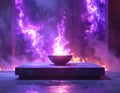 Spiritual altar, purple cosmic fire, single vessel, simple style, uplifting atmospher Royalty Free Stock Photo