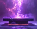 Spiritual altar, purple cosmic fire, single vessel, simple style, uplifting atmospher Royalty Free Stock Photo