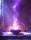 Spiritual altar, purple cosmic fire, single vessel, simple style, uplifting atmospher Royalty Free Stock Photo