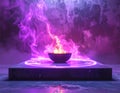 Spiritual altar, purple cosmic fire, single vessel, simple style, uplifting atmospher Royalty Free Stock Photo
