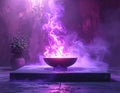 Spiritual altar, purple cosmic fire, single vessel, simple style, uplifting atmospher Royalty Free Stock Photo