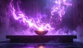 Spiritual altar, purple cosmic fire, single vessel, simple style, uplifting atmospher Royalty Free Stock Photo