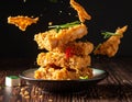 Create a food explosion of salted egg flavored fish skin with mahjong setting Royalty Free Stock Photo