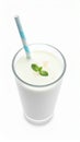 Glass with delicious milk shake on white background, top view Royalty Free Stock Photo