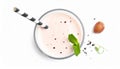 Glass with delicious milk shake on white background, top view Royalty Free Stock Photo