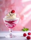 Create a soft serving surface using kola, use a high-clarity glass with raspberry Royalty Free Stock Photo