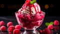Create a soft serving surface using kola, use a high-clarity glass with raspberry Royalty Free Stock Photo