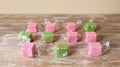 Pink and Green Turkish Delight Loukoum Candy, Colorful Cubes Royalty Free Stock Photo