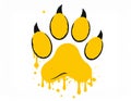 Drippy graffiti wildcat paw print simple vector style in yellow Royalty Free Stock Photo