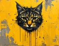 Drippy graffiti wildcat paw print simple vector style in yellow Royalty Free Stock Photo